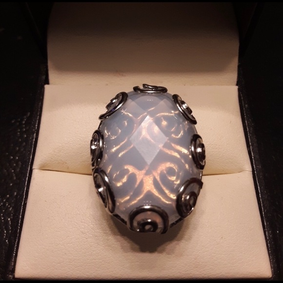 Opalite 316L Stainless Steel Ring sz 7 Solitaire Big Statement Ring Effervescent - Picture 3 of 10